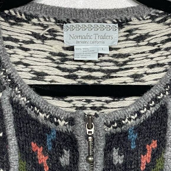 Vtg Nomadic Traders Fair Isle Cardigan Sweater Full Zip Long Sleeve Multicolor L - Picture 6 of 10